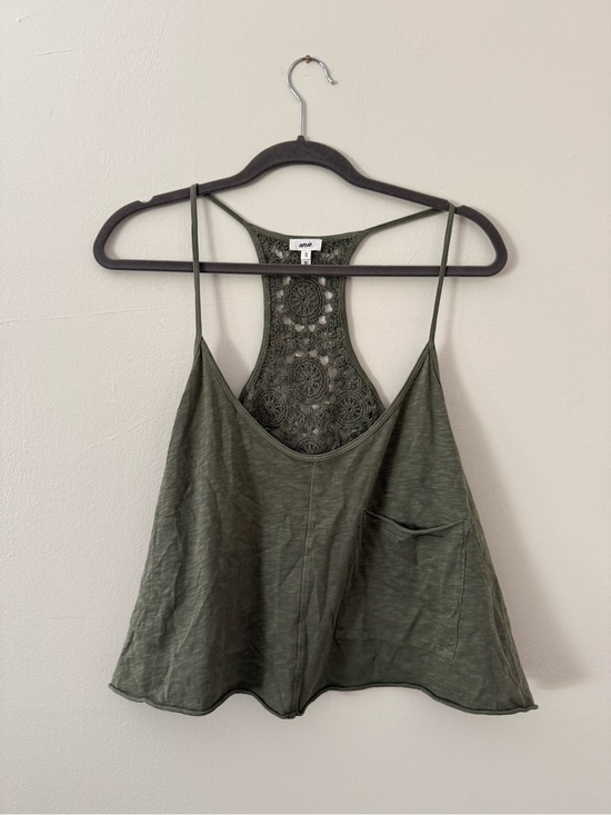 aerie Tops - Aerie Crochet-Back Summer House Olive Green Women's Cropped Tank Top Size XL